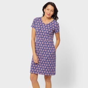 Duluth Trading Co Indigo Paisley NoGA Naturale Cotton Short Sleeve Dress XS